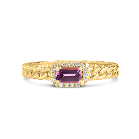 Pink Sapphire & Diamond Link Stackable Ring