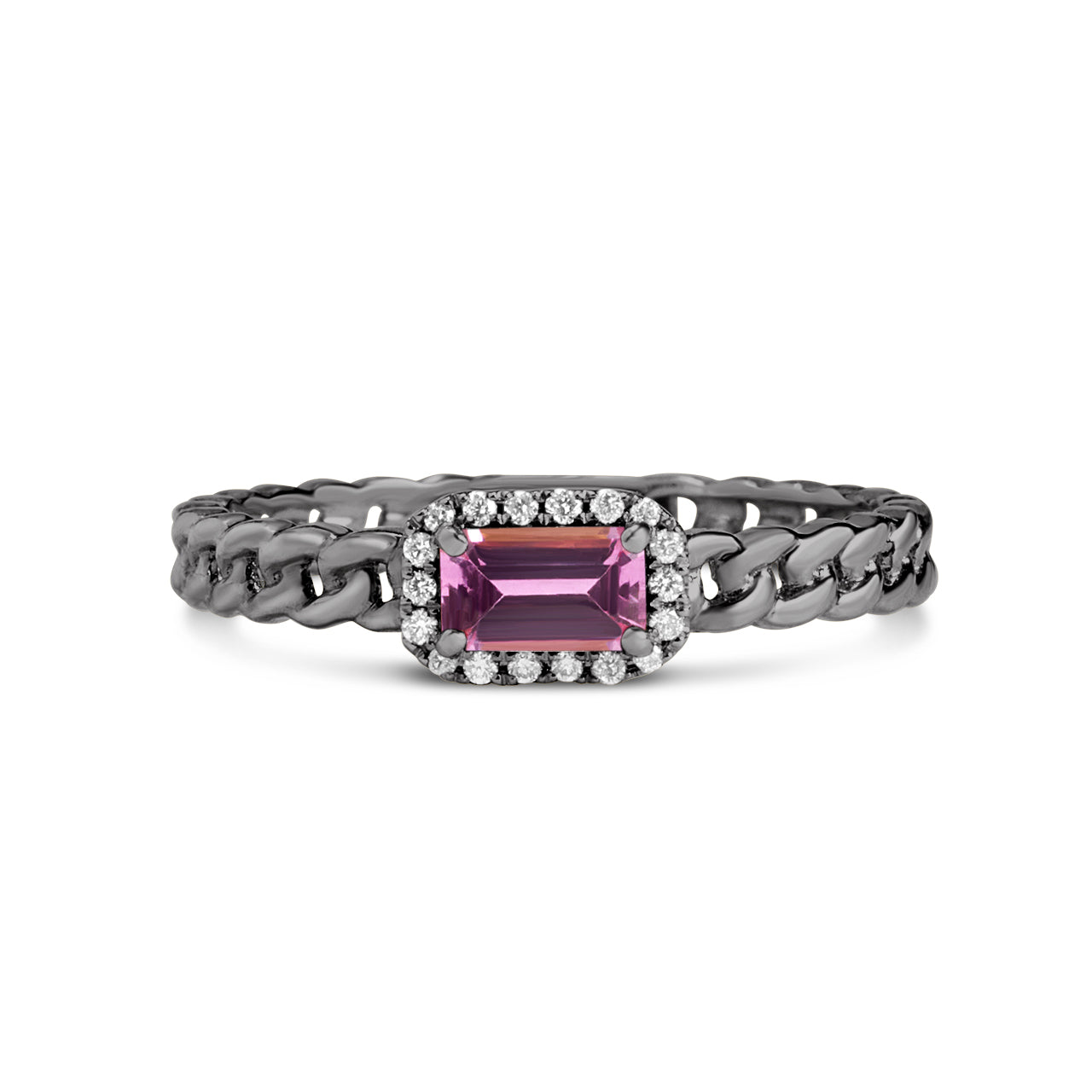 Pink Sapphire & Diamond Link Stackable Ring