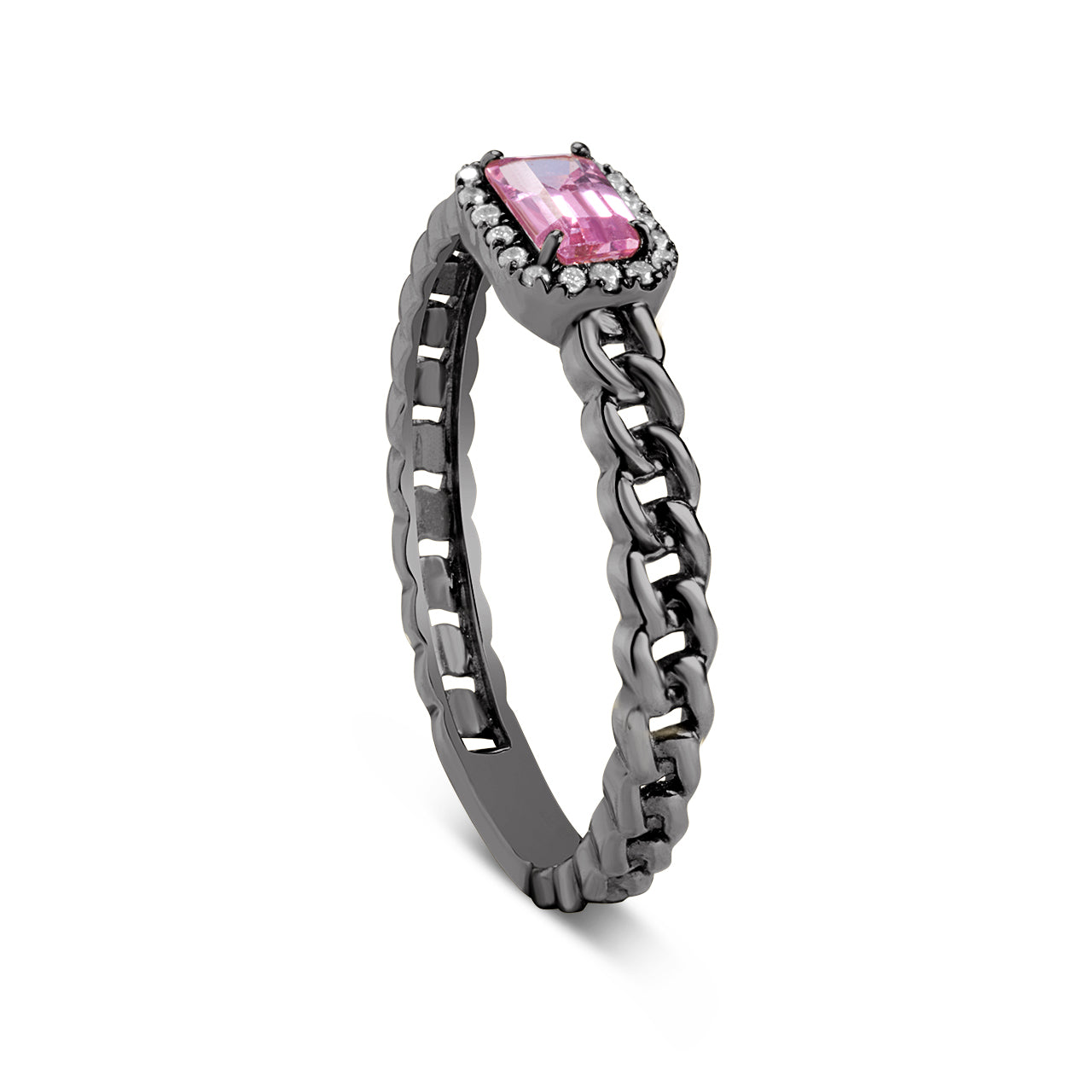 Pink Sapphire & Diamond Link Stackable Ring
