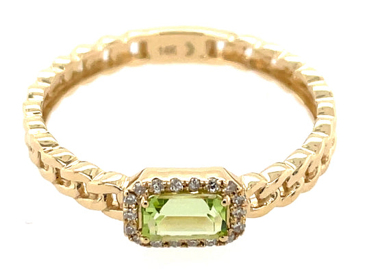 PERIDOT E/C & DIAMOND HALO LINK RING, 14KY (N)