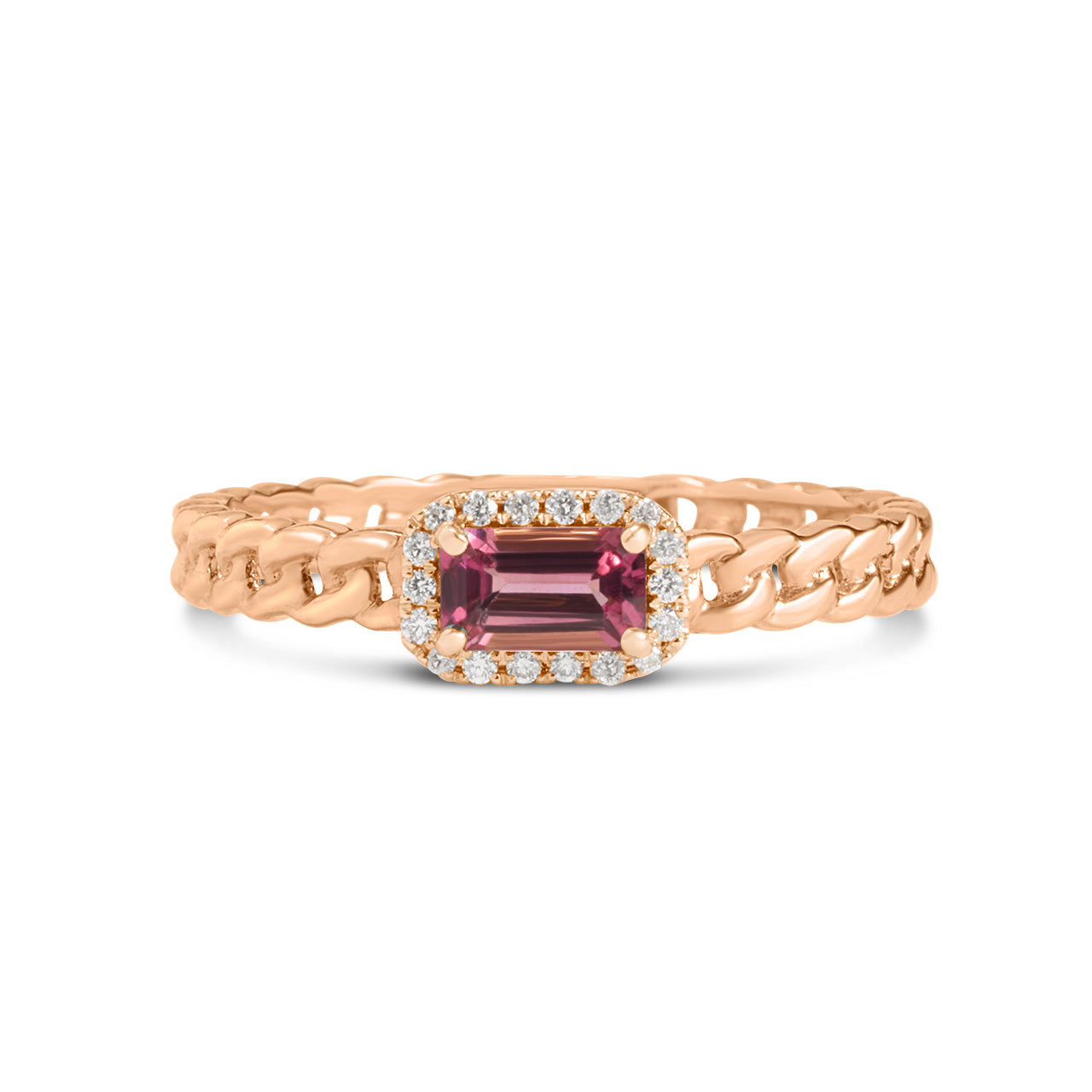 Pink Tourmaline & Diamond Link Stackable Ring