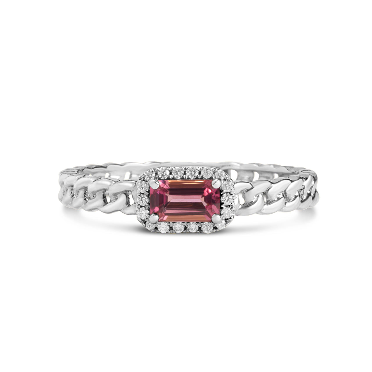 Pink Tourmaline & Diamond Link Stackable Ring