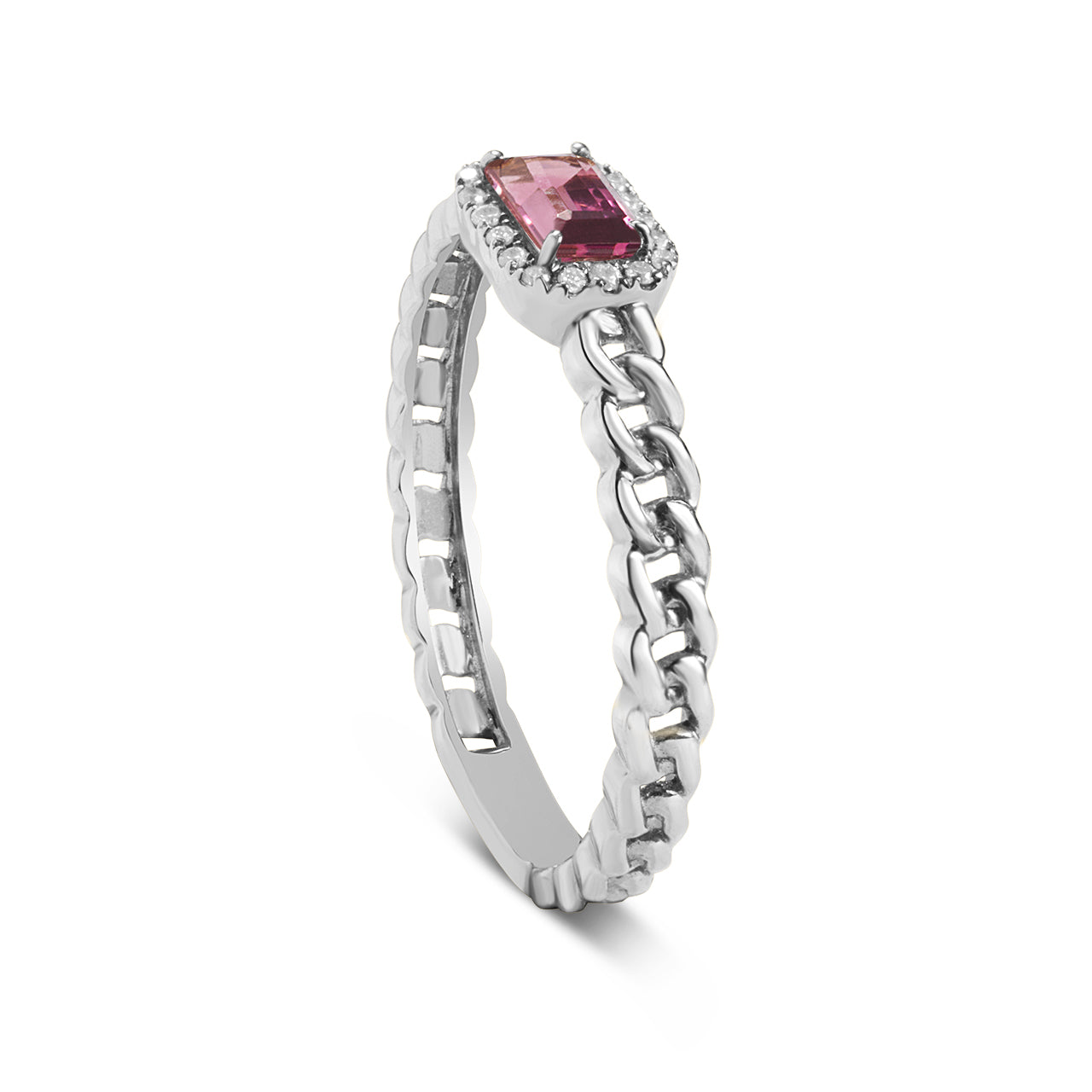 Pink Tourmaline & Diamond Link Stackable Ring
