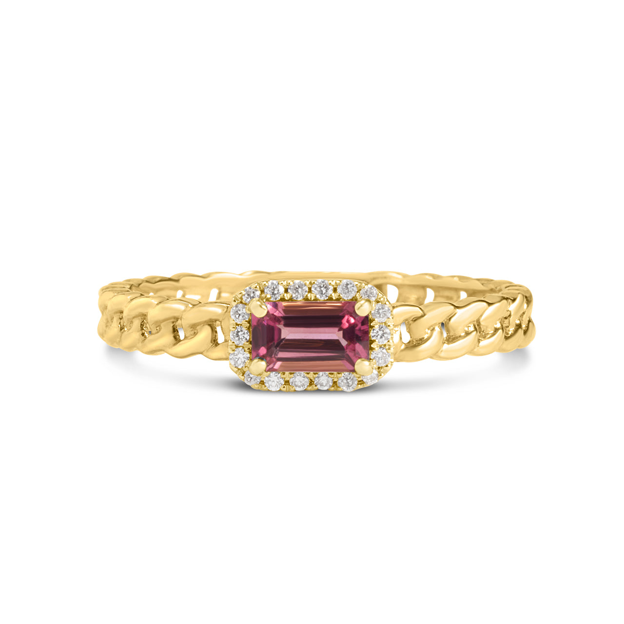 Pink Tourmaline & Diamond Link Stackable Ring
