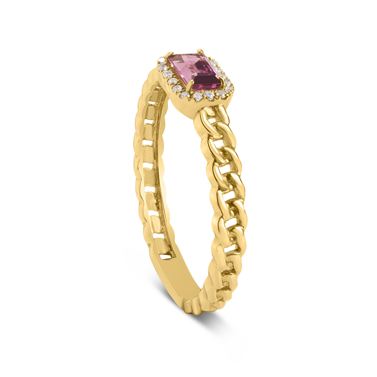 Pink Tourmaline & Diamond Link Stackable Ring