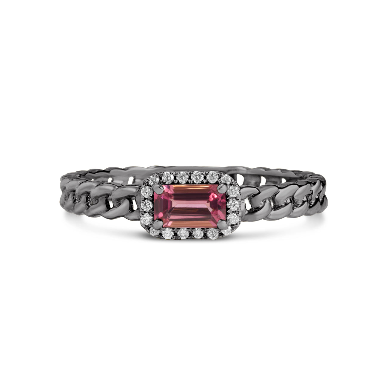 Pink Tourmaline & Diamond Link Stackable Ring