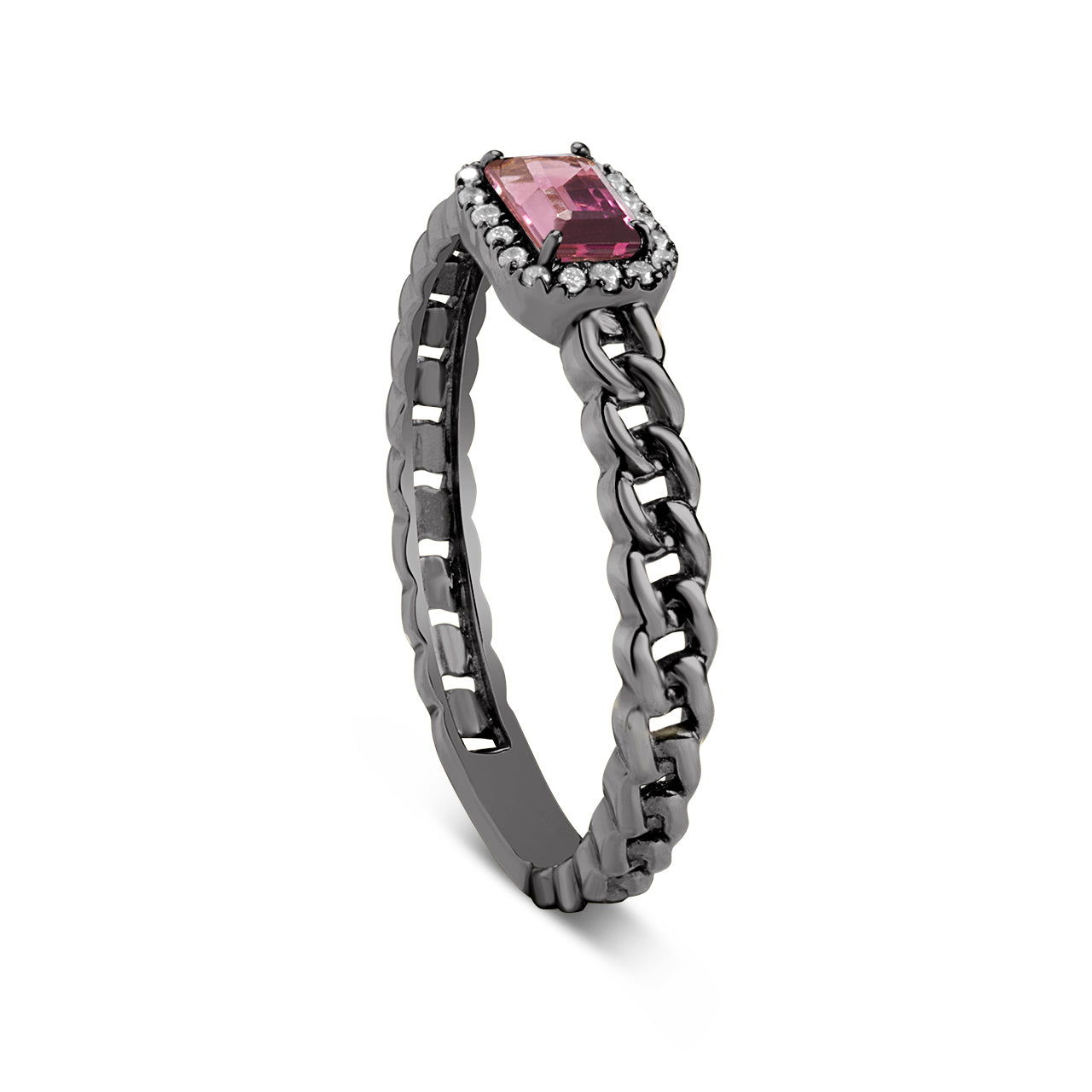Pink Tourmaline & Diamond Link Stackable Ring
