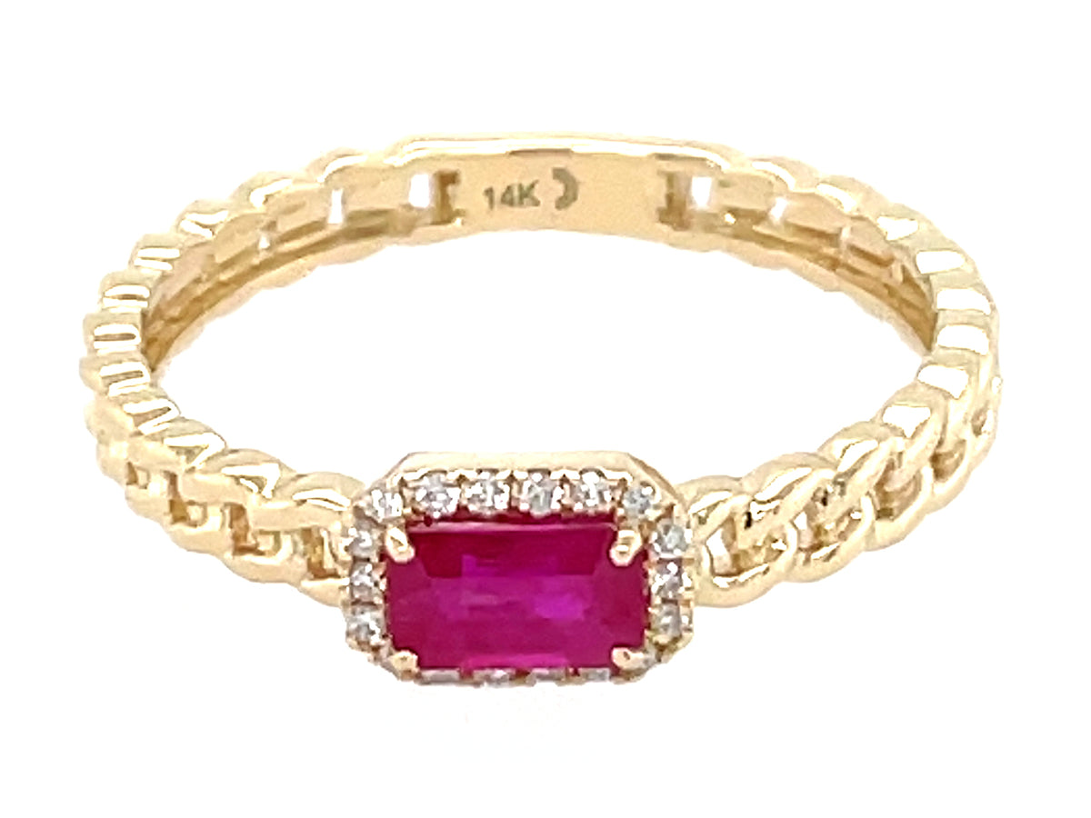 RUBY E/C & DIAMOND HALO LINK RING