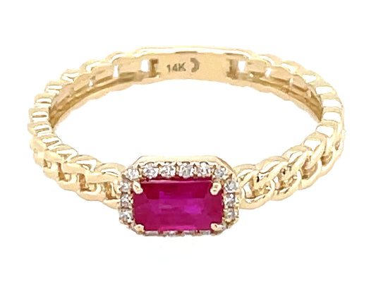 RUBY E/C & DIAMOND HALO LINK RING