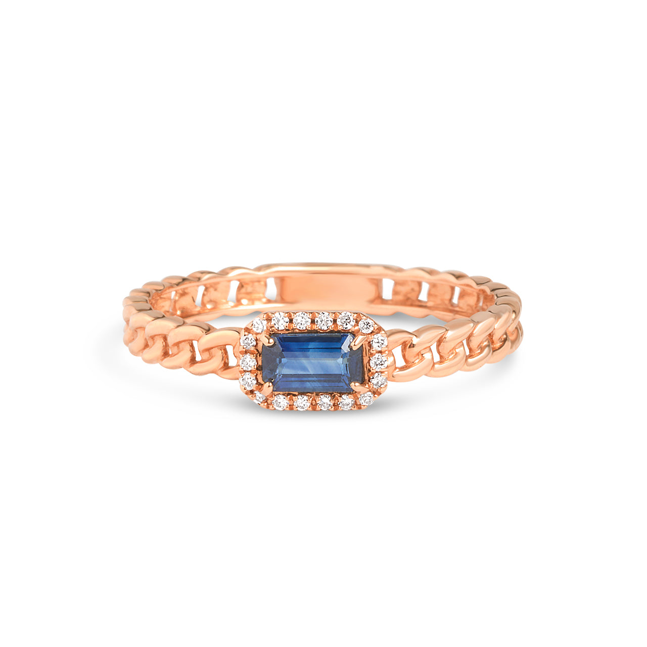 Sapphire & Diamond Link Stackable Ring