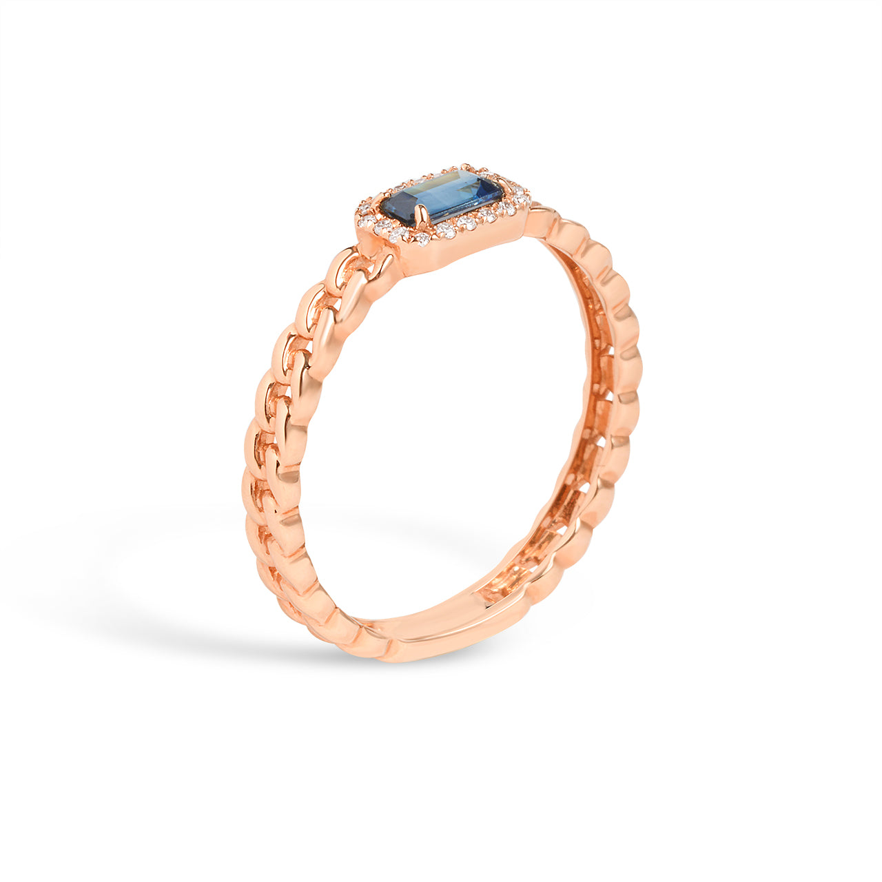 Sapphire & Diamond Link Stackable Ring