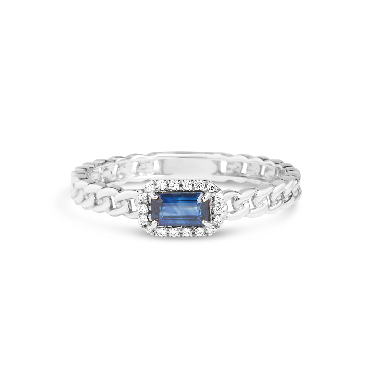 Sapphire & Diamond Link Stackable Ring
