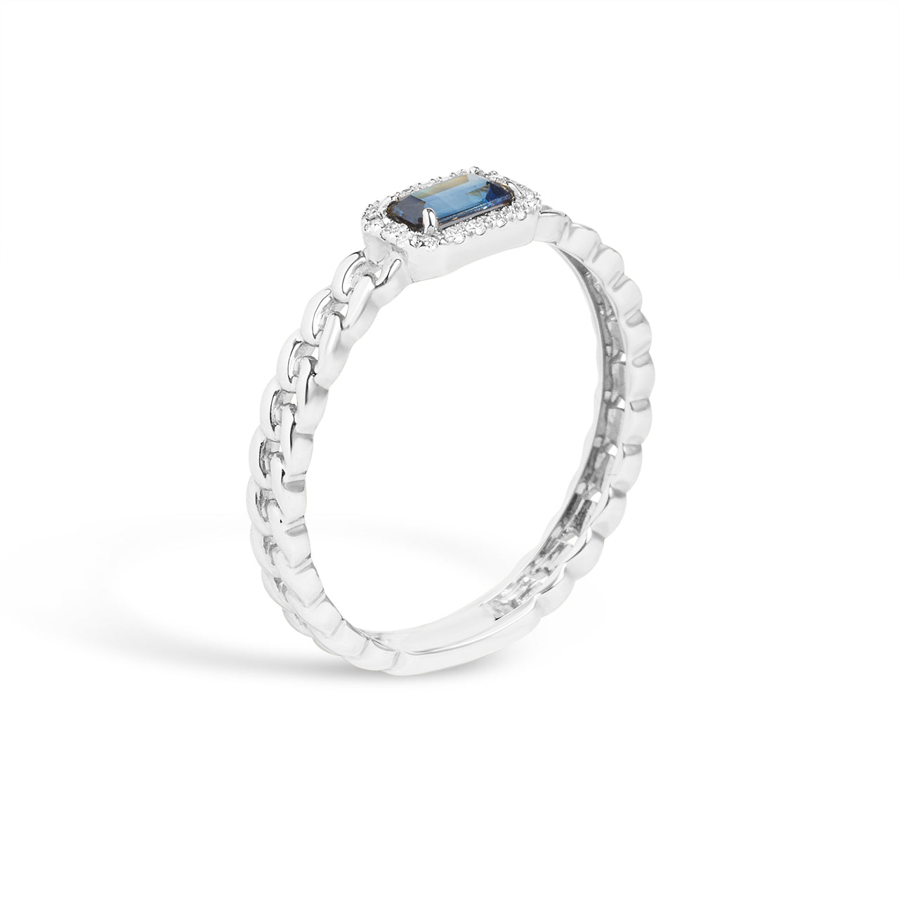 Sapphire & Diamond Link Stackable Ring