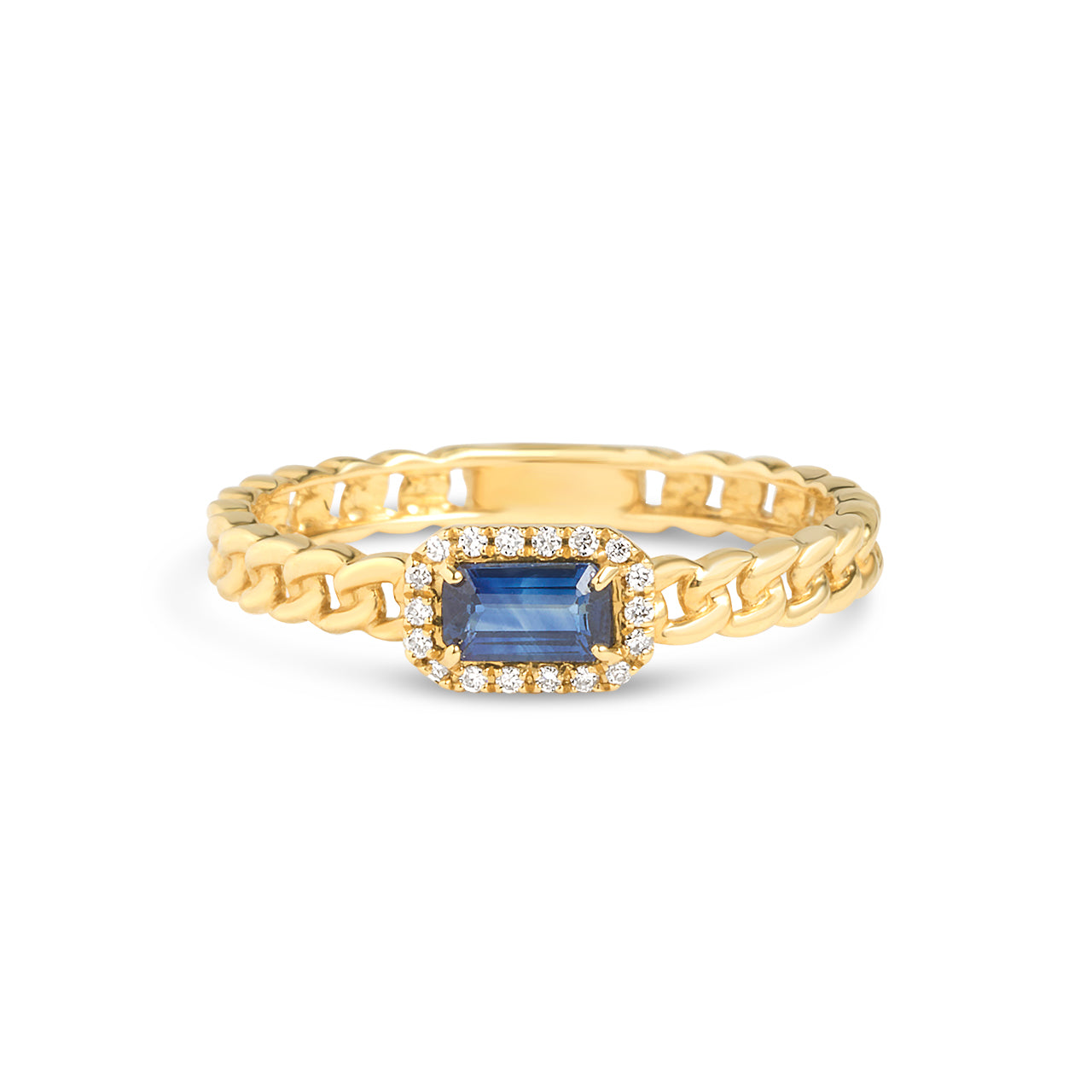 Sapphire & Diamond Link Stackable Ring
