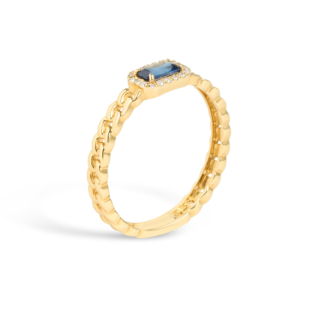 Sapphire & Diamond Link Stackable Ring
