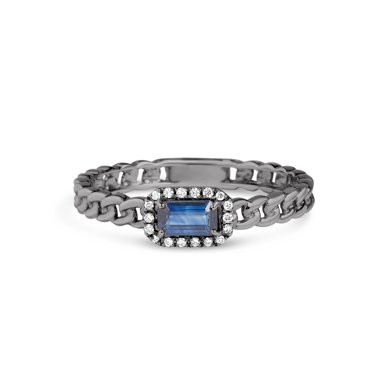 Sapphire & Diamond Link Stackable Ring