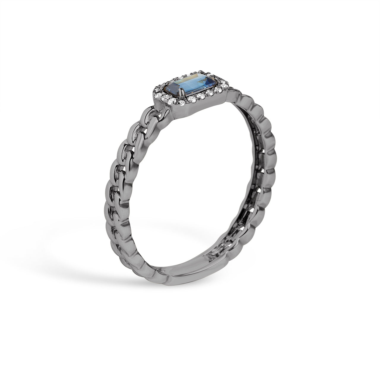 Sapphire & Diamond Link Stackable Ring