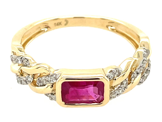 RUBY BEZEL & DIAMOND LINK RING