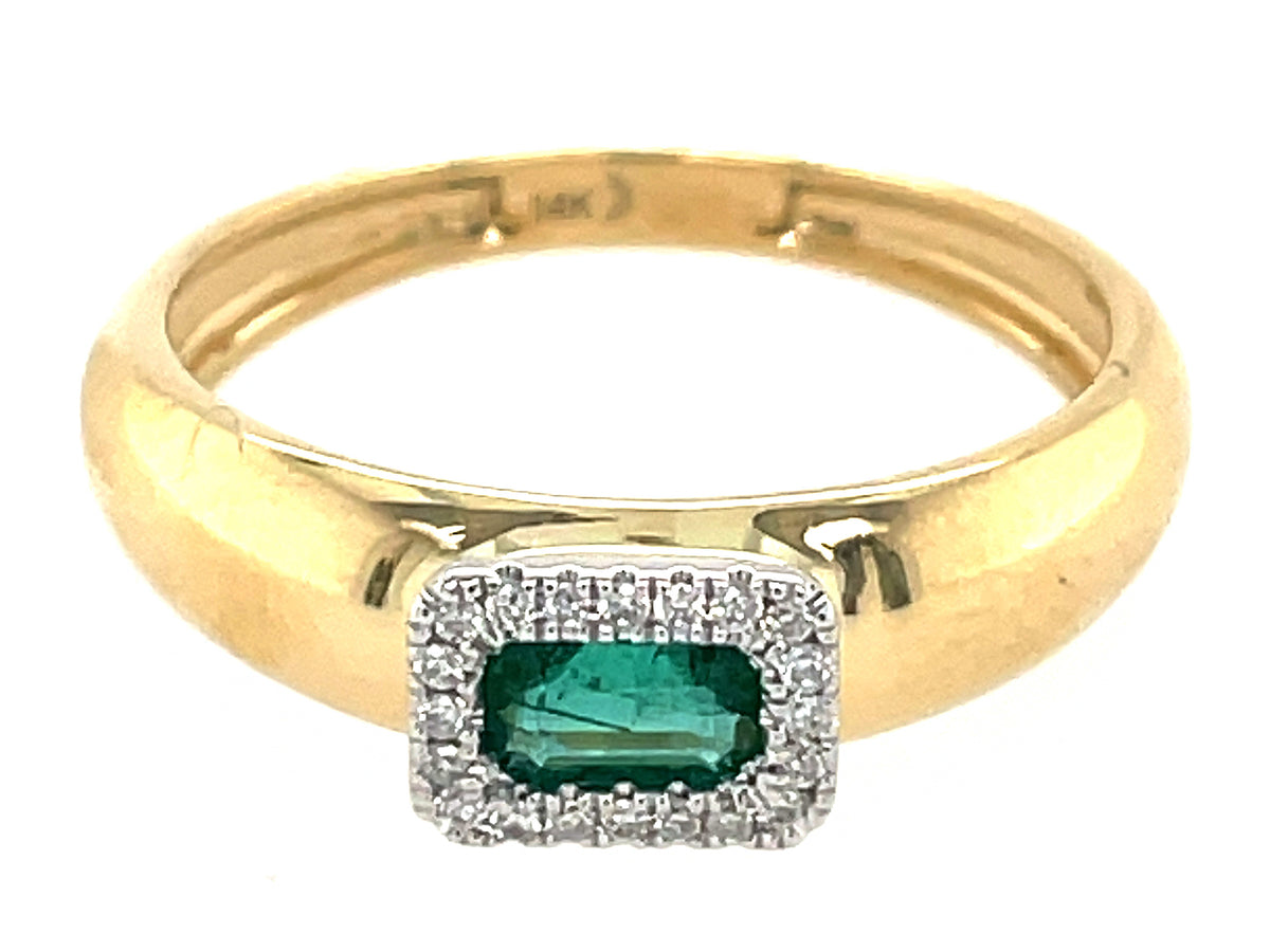 EMERALD CUT EMERALD & DIAMOND HALO RING