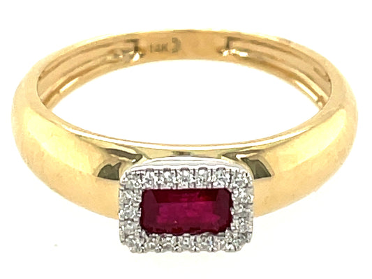 RUBY EMERALD CUT & DIAMOND HALO RING