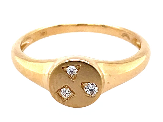 DIAMOND 3 STONE SIGNET RING, SATIN TOP