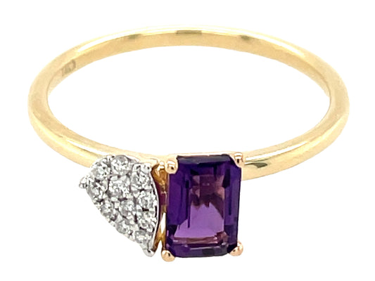 AMETHYST E/C & DIAMOND PAVE PEAR TOI ET MOI RING