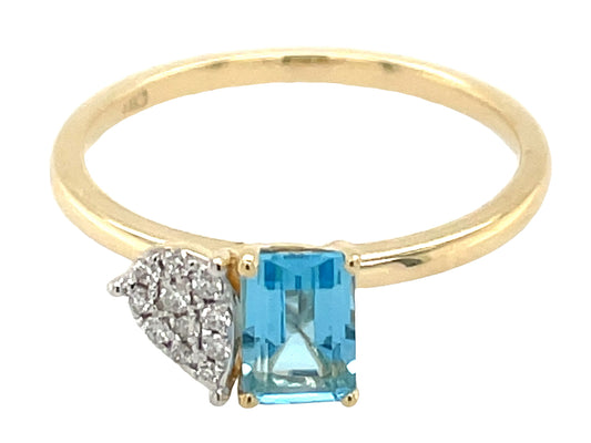 BLUE TOPAZ E/C & DIAMOND PAVE PEAR TOI ET MOI RING