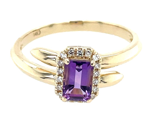 Amethyst E/C Diamond Halo Split Bypass Ring, 14ky (H)