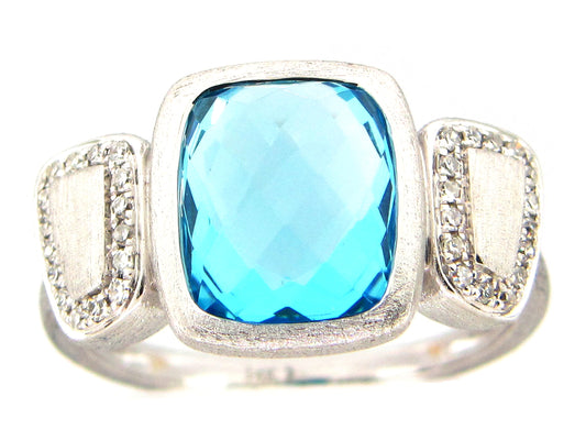 BLUE TOPAZ & DIAMOND RING, 14KW (R)