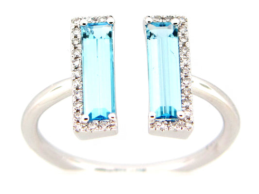 BLUE TOPAZ & DIAMOND RING, 14KW (R)