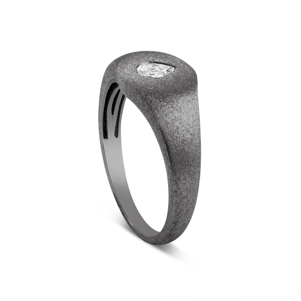 Diamond Flush Pear Signet Ring