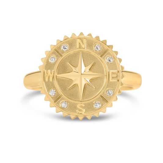 Diamond Compass Medallion Ring