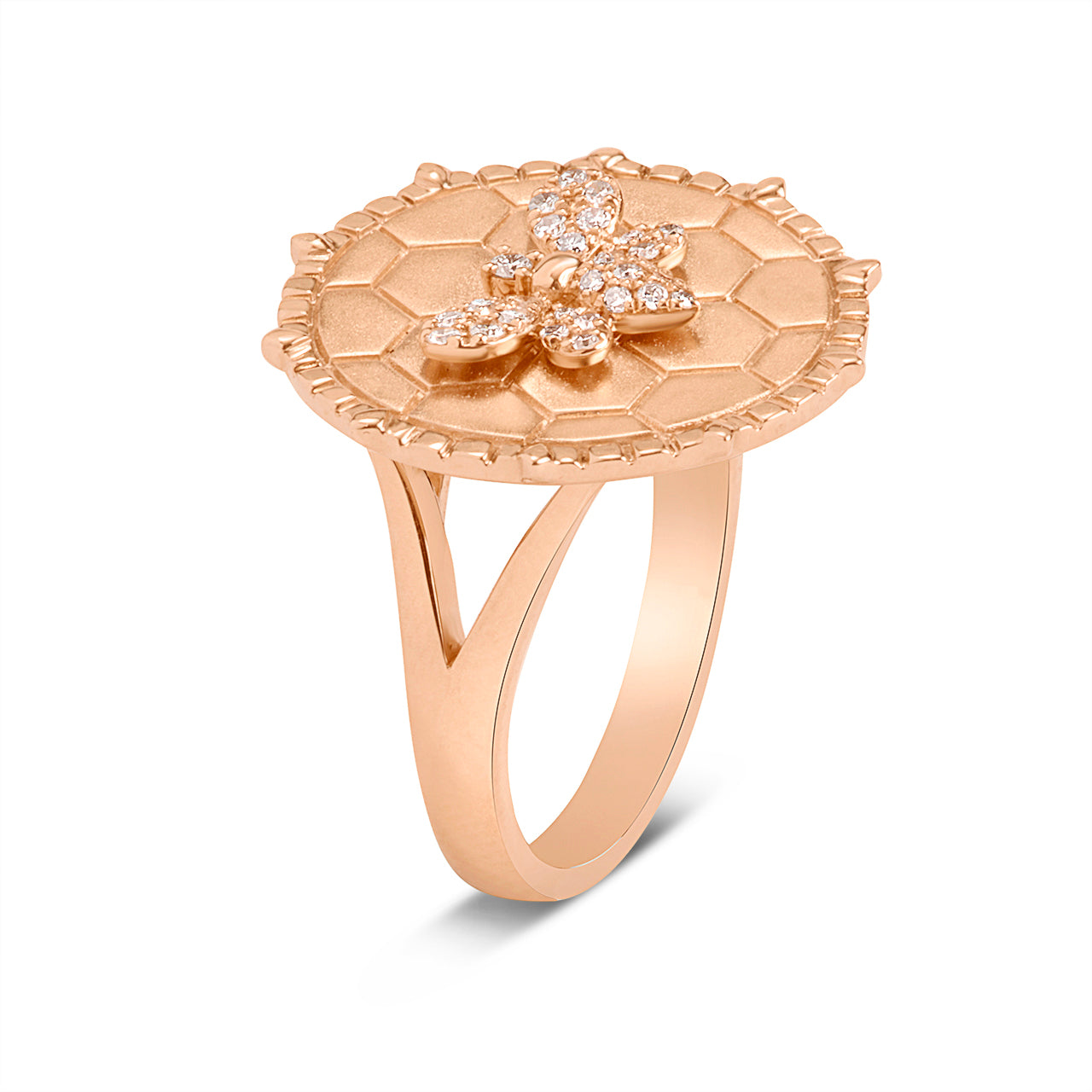 Diamond Bumble Bee Honeycomb Medallion Ring