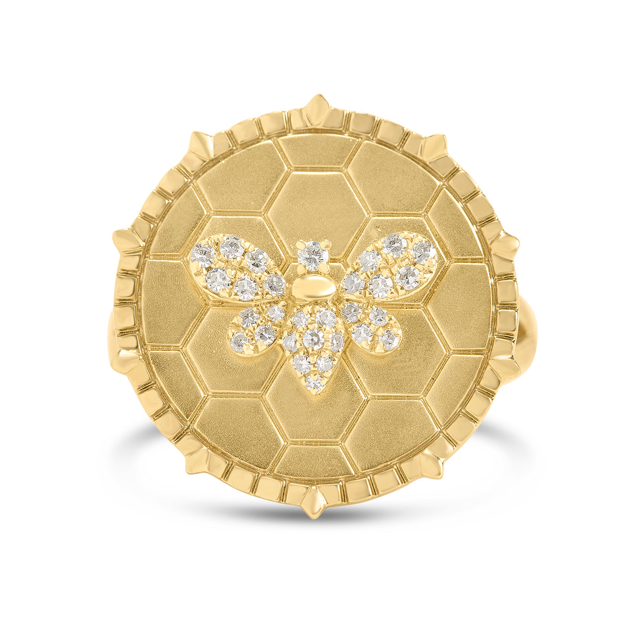 Diamond Bumble Bee Honeycomb Medallion Ring