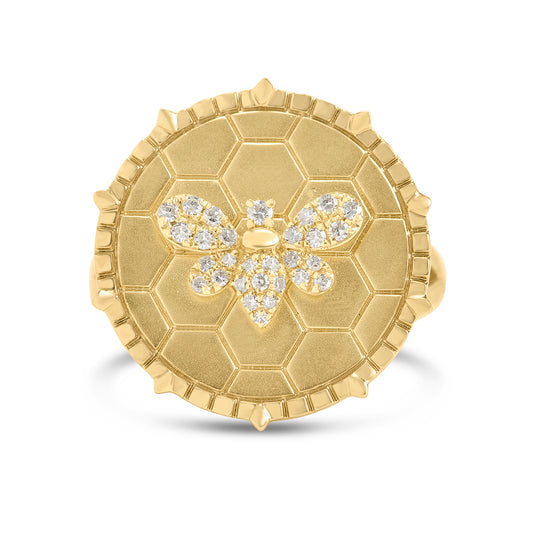 Diamond Bumble Bee Honeycomb Medallion Ring