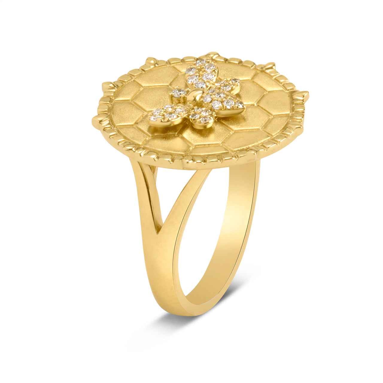 Diamond Bumble Bee Honeycomb Medallion Ring