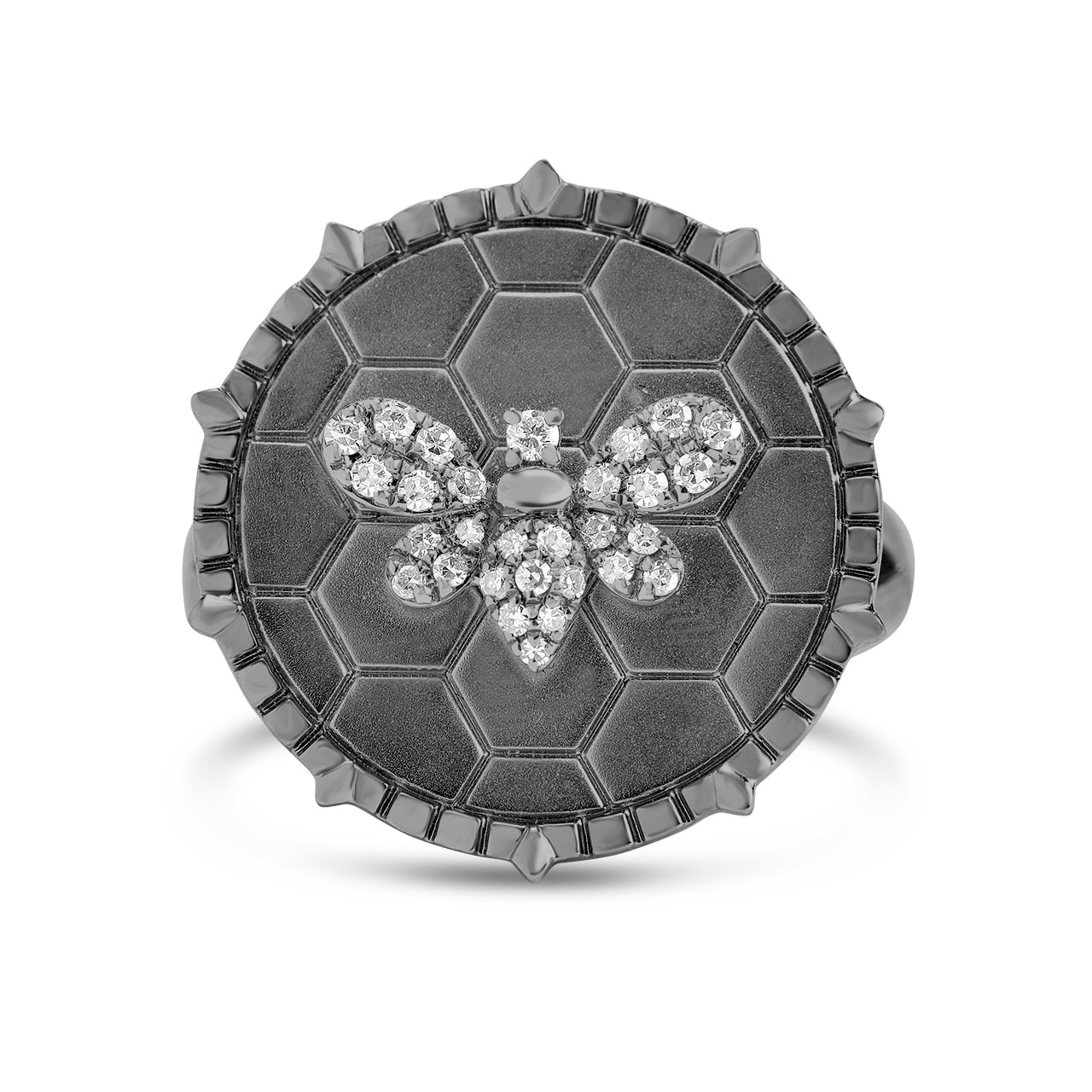 Diamond Bumble Bee Honeycomb Medallion Ring