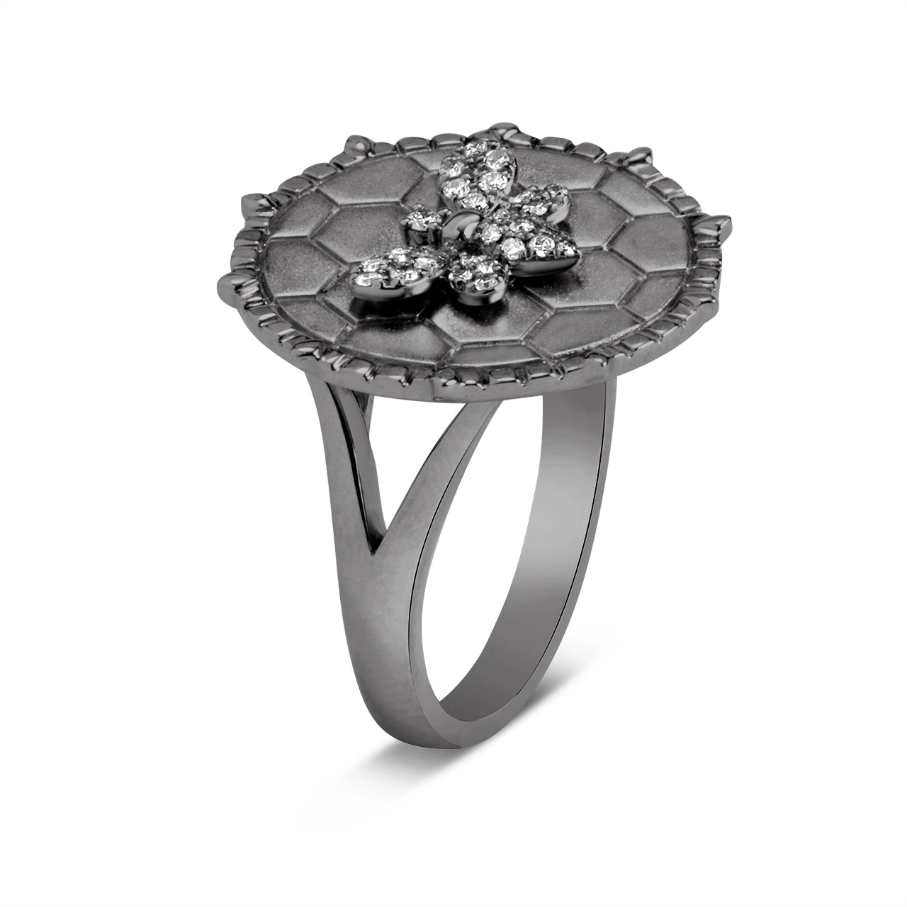 Diamond Bumble Bee Honeycomb Medallion Ring