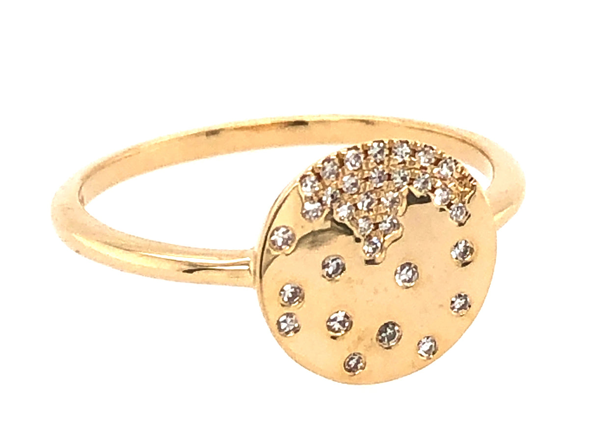 DIAMOND FLUSH SET DISC RING, 14KY (N)