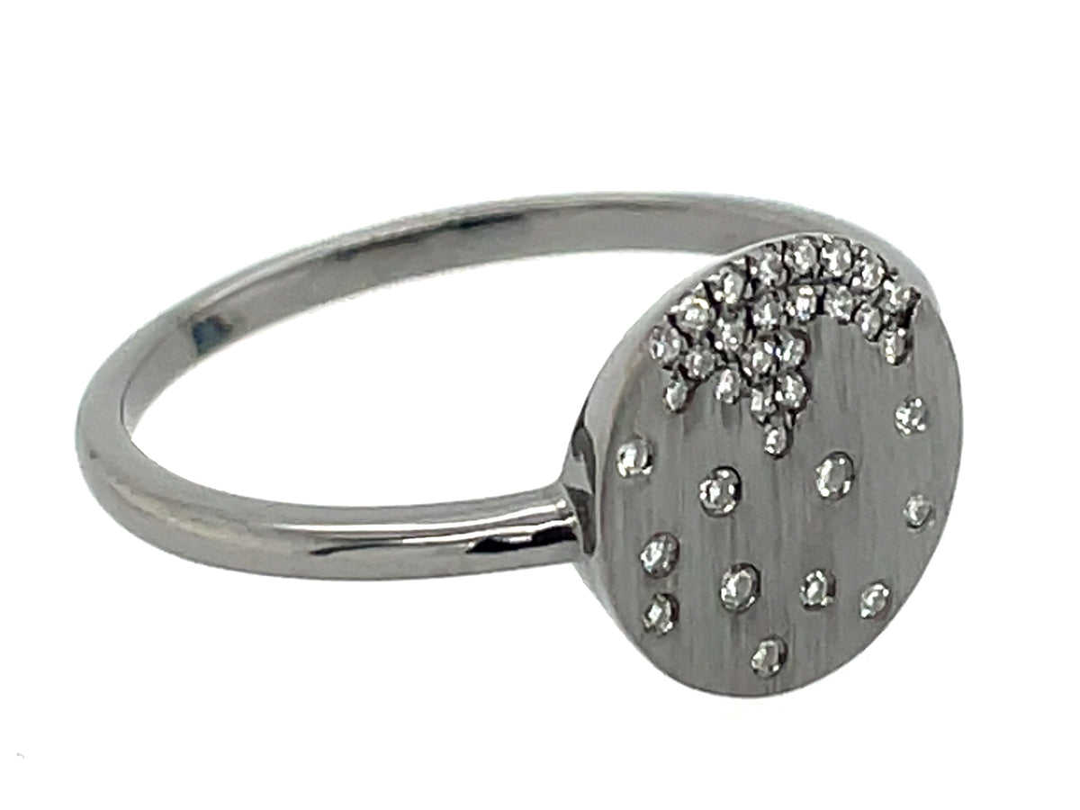 Diamond Flush Set Disc Ring, Satin Finish, 14k Black Finish (N)