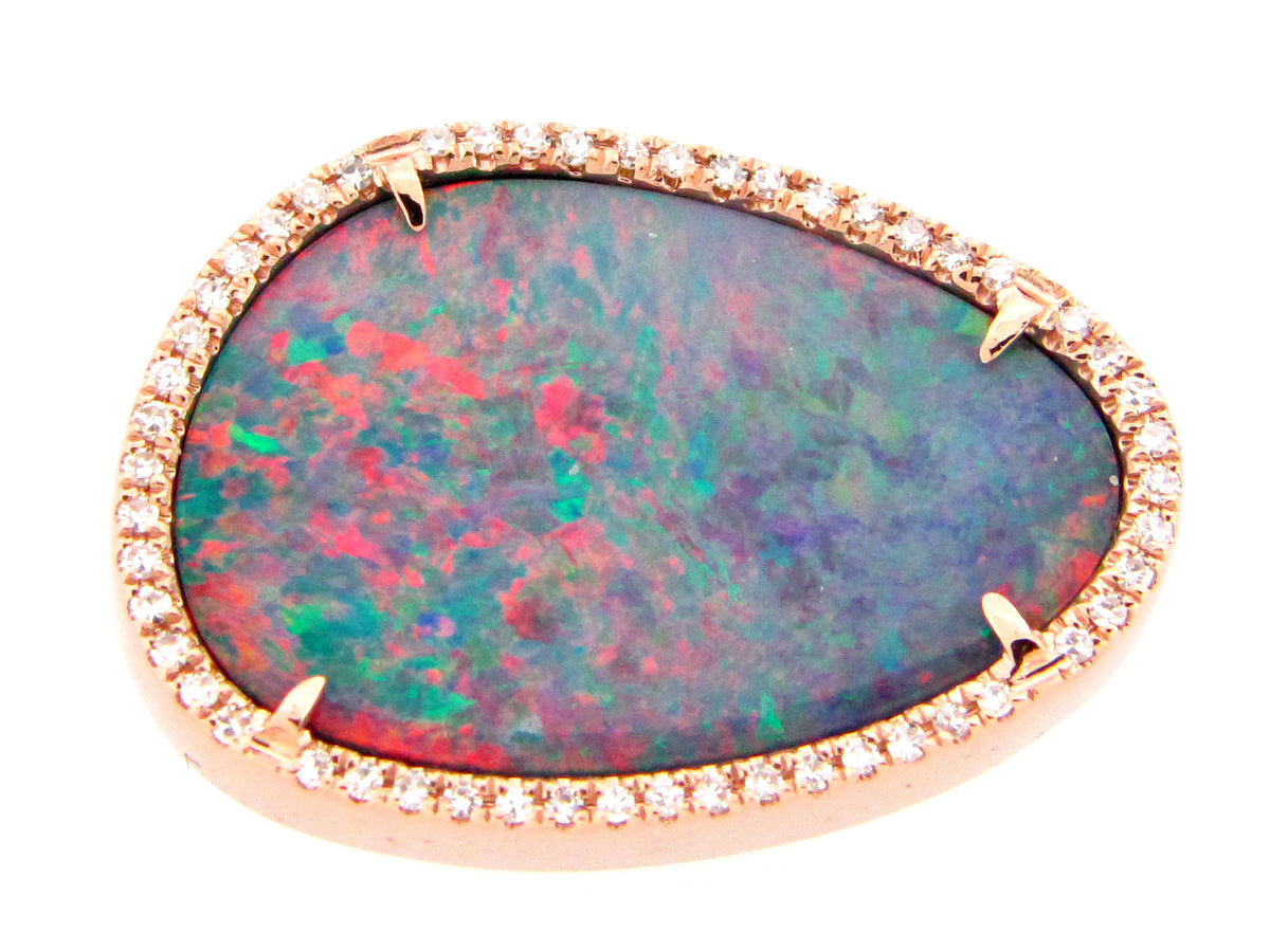 BLACK OPAL DOUBLET & DIAMOND RING, 14KR (ASBL)