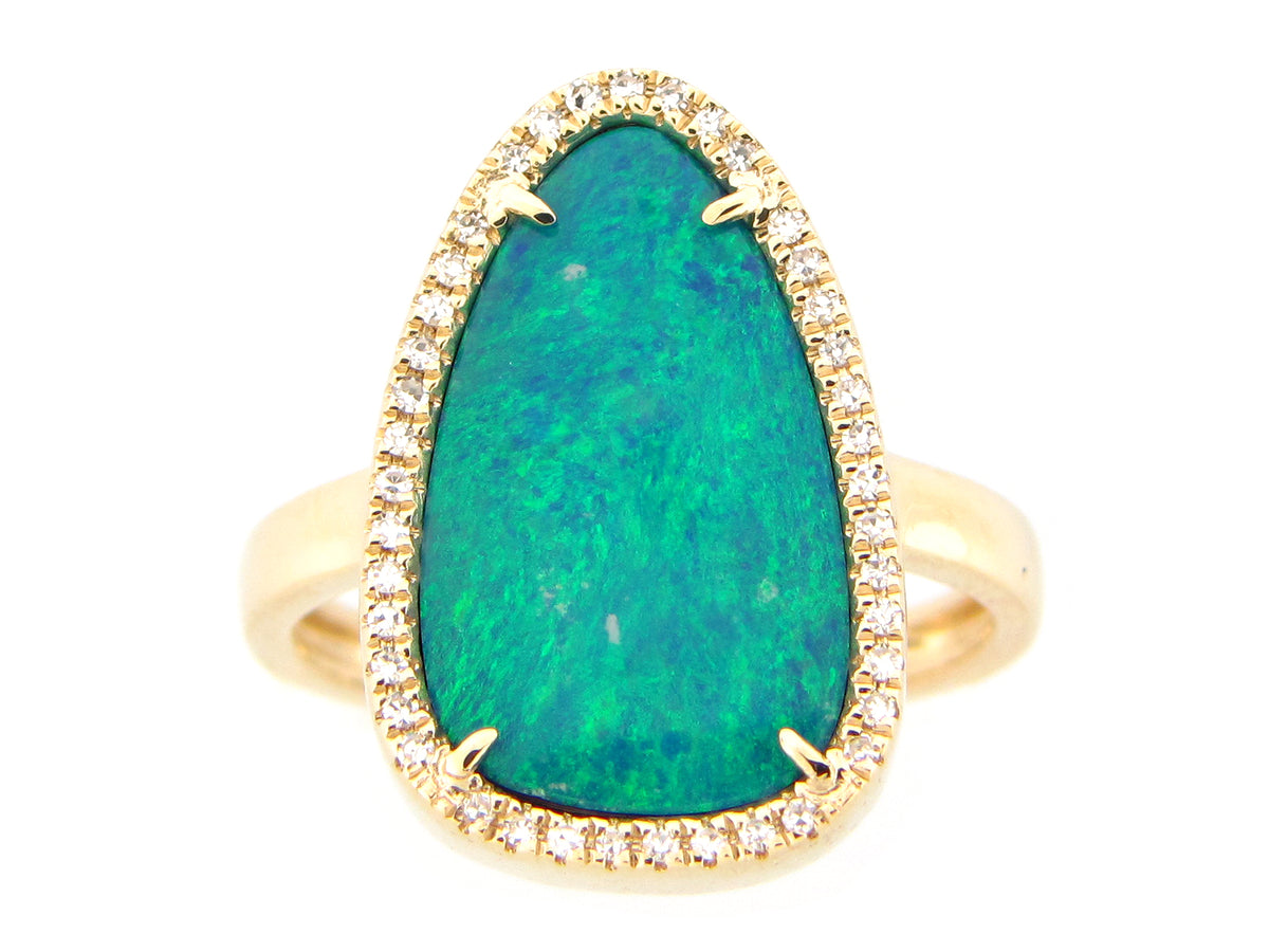 BLACK OPAL DOUBLET & DIAMOND RING, 14KY (ASBL)