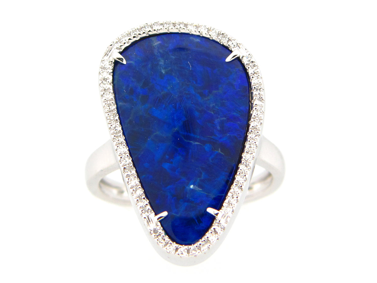 BLACK OPAL DOUBLET & DIAMOND RING, 14KW (ASBL)