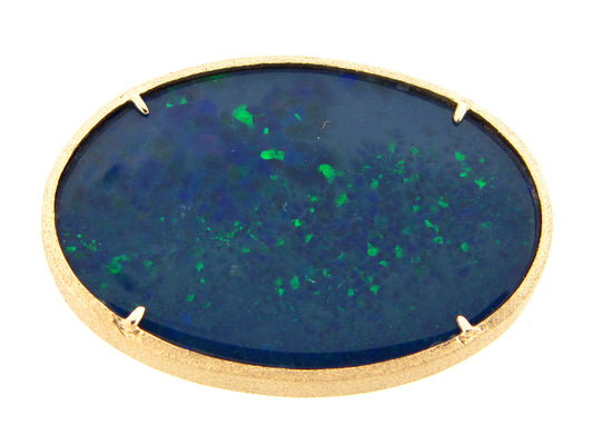 BLACK OPAL DOUBLET RING, SATIN FINISH,14KY (ASBL)