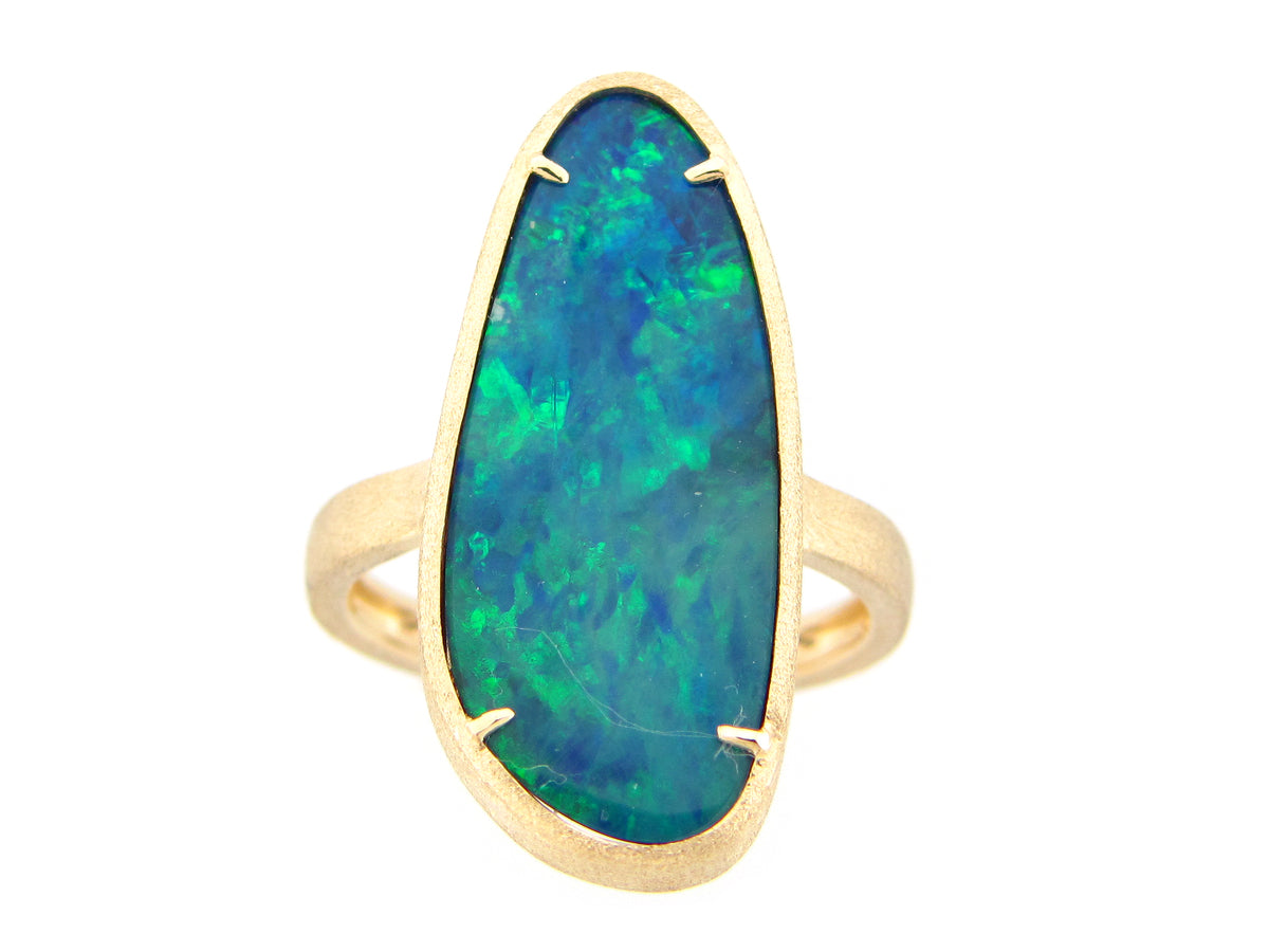 BLACK OPAL DOUBLET RING, SATIN FINISH, 14KY (ASBL)