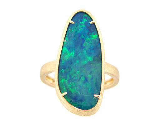 BLACK OPAL DOUBLET RING, SATIN FINISH, 14KY (ASBL)