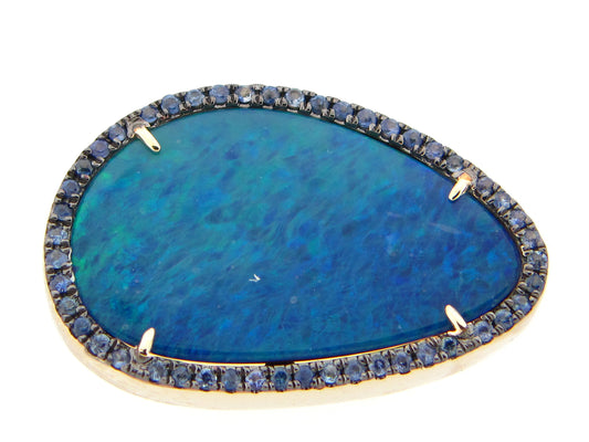 BLACK OPAL DOUBLET & SAPPHIRE RING, 14KY (ASBL/H)