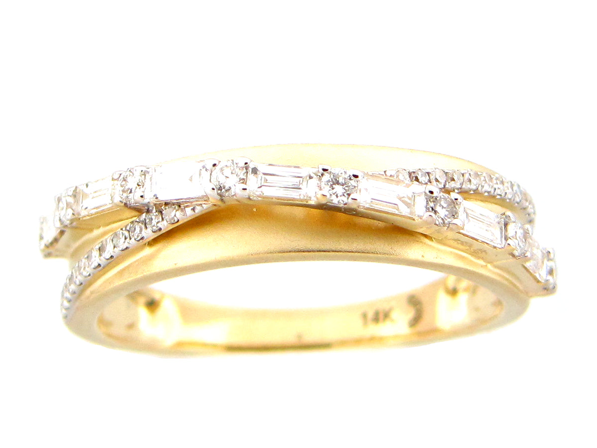 DIAMOND SADDLE BYPASS RING, SATIN FINISH, 14KY (N)