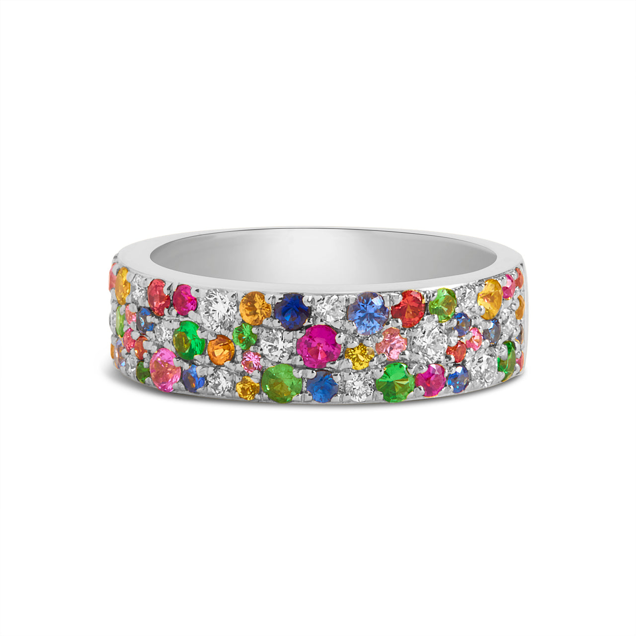 Rainbow Sapphire & Diamond Pave Mosaic 5.5mm Band