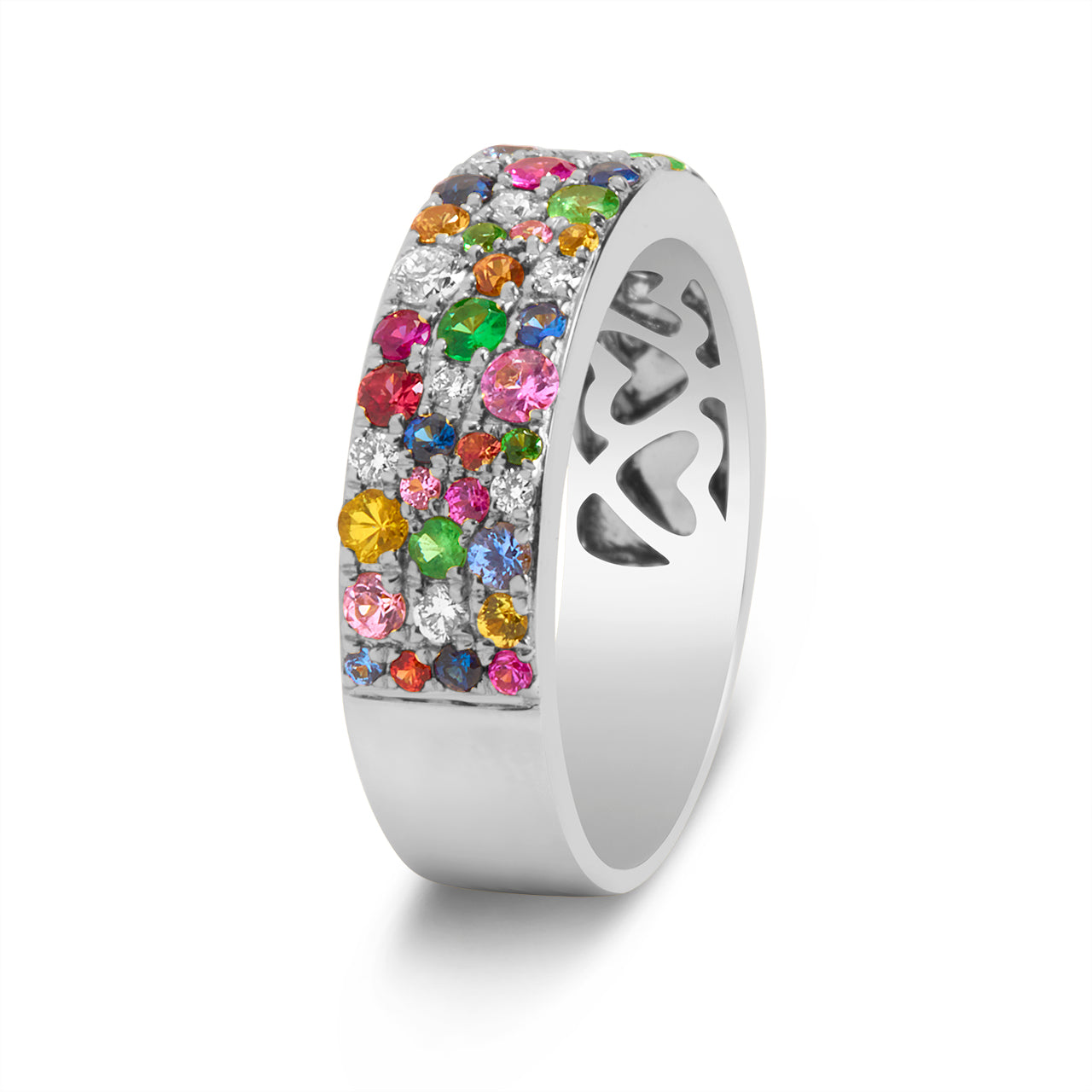 Rainbow Sapphire & Diamond Pave Mosaic 5.5mm Band